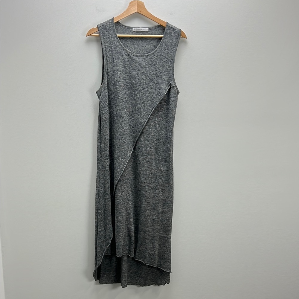 Alternative Apparel Linen Dress Asymmetrical Tank Gray Midi Casual Lagenlook